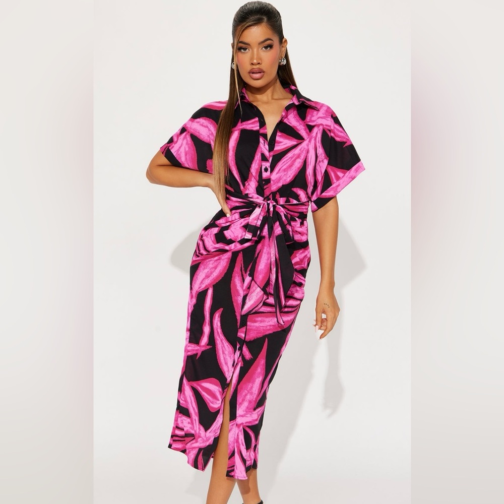 Fashion Nova Pink Wrap Midi Skirt with Slit